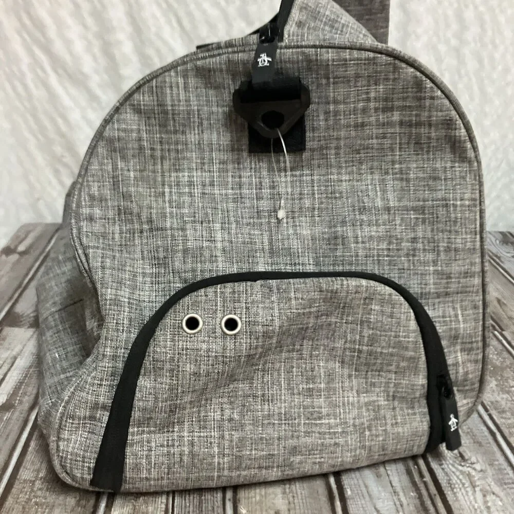 New Original Penguin Weekender Duffle Bag Grey Cross Stitch Large